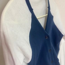 Color Block Knit Cardigan, 100 Cotton, Purple and White