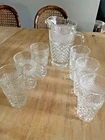 Vintage Anchor Hocking Wexford Large  Glass 2 Qt Pitcher  Set Diamond Pattern