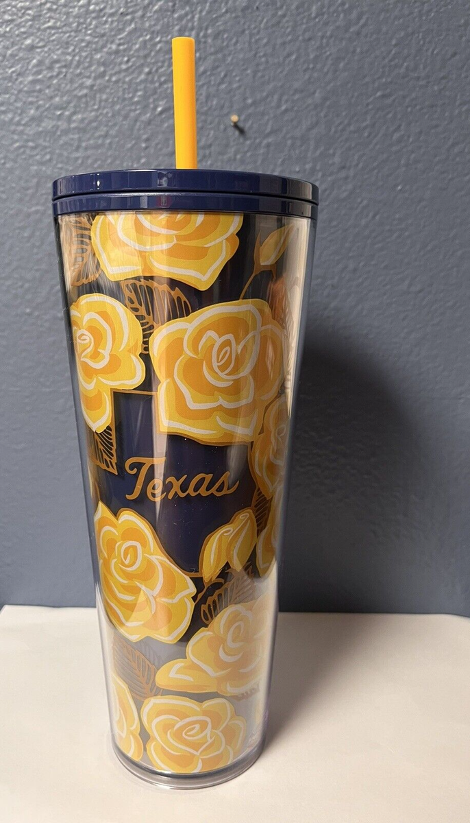 STARBUCKS Texas Yellow Rose Cold Cup Tumbler Blue Lid W/ Straw Venti 24oz  NEW | eBay