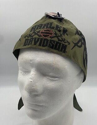 Harley Davidson Green Logo Fire Motorcycle Durag Bandanna New