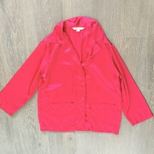 Victoria's Secret Red Satin Sleepshirt Women Medium Pajama Shirt Button Up