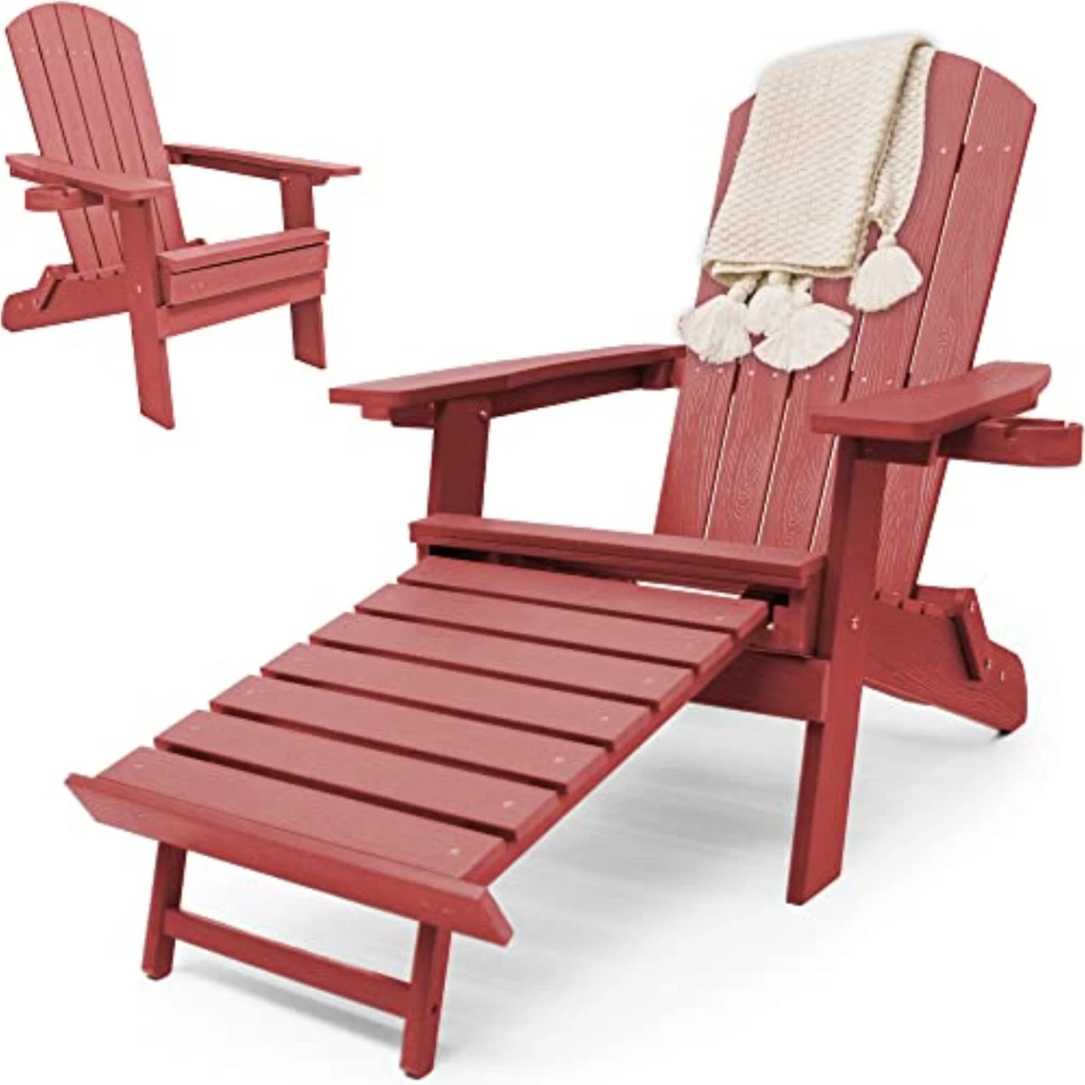 Patio Folding Adirondack Chair HDPE All Weather w Pull Out