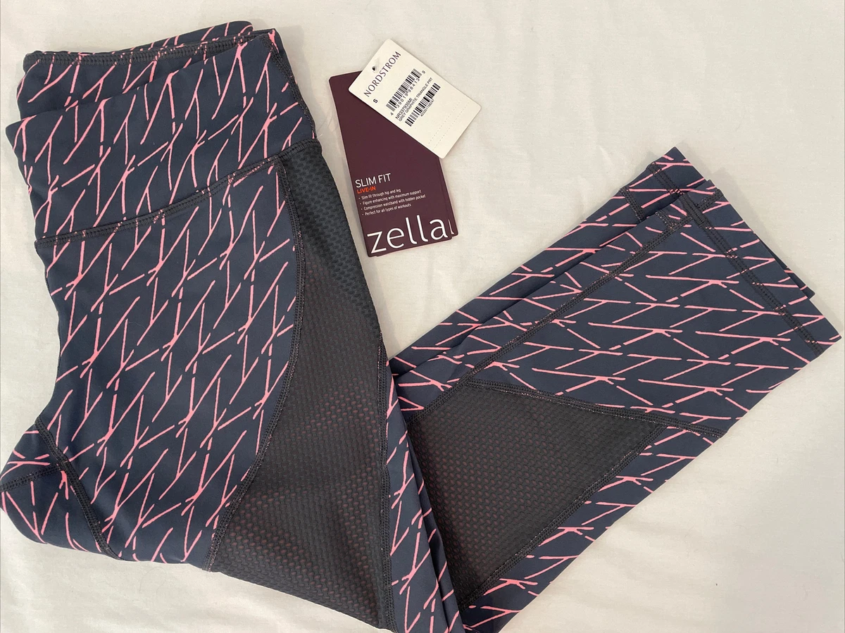 NWT Nordstrom Zella Mesh Gray Pink Crop Leggings Athletic S Small