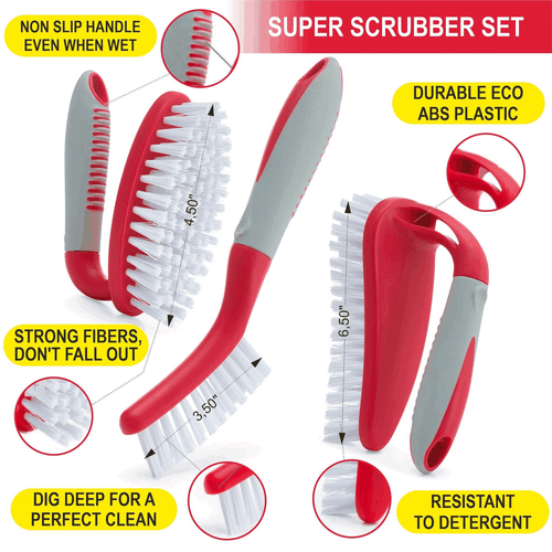 Scrub Brush Set of 3pcs Cleaning Shower Scrubber with Ergonomic Handle - Picture 2 of 7