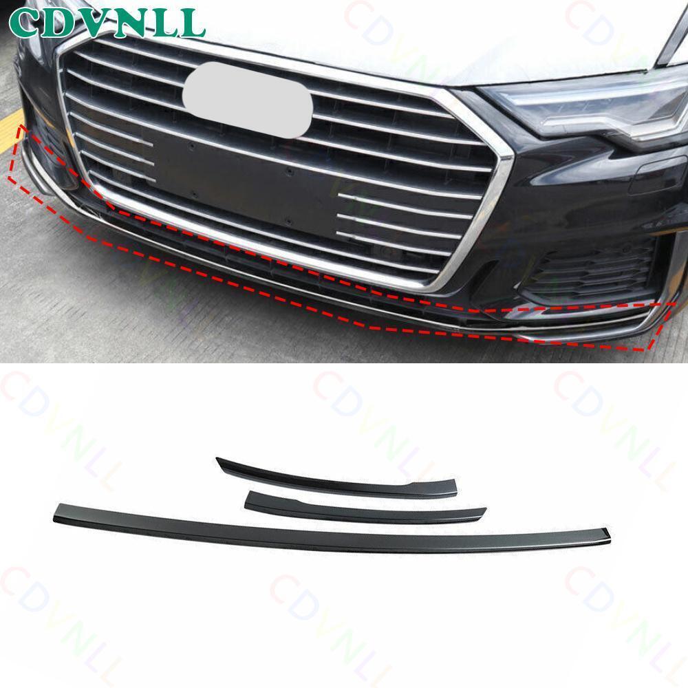 Audi A6 S6 2019-2024 Black Steel Front Bumper Protector Strip 3-Piece Set