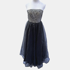 Vtg Y2K 90's Prom Dress/Gown DE LARU Shelia Yen Sz 3/4 Black Embroidered Tulle