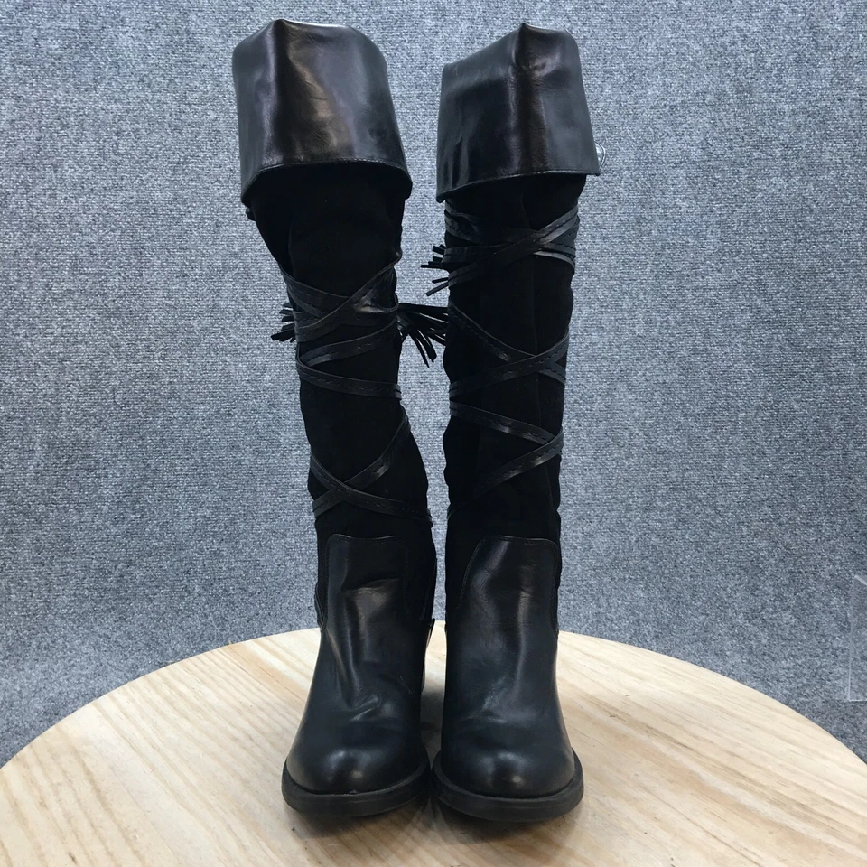 Botas Sugar para mujer 8,5 M Vale por encima de la rodilla con tiras negras imitación cuero tacones Foto 4 de 4