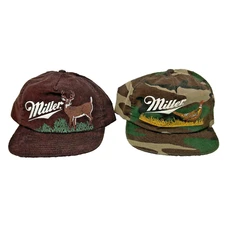 Miller Corduroy Vintage Deer Buck Brown Hat & Camo Pheasant Cap USA Made Spartan