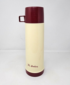 Tim Hortons Thermos 32oz Glass Liner Cream Red Logo 13.5 " Tall Coffee Vintage