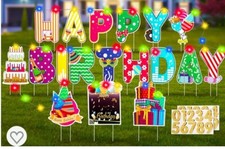 NEW Happy Birthday Yard Signs W/ Stakes 18Pcs, 2 X 5M LED Lights  Personalized