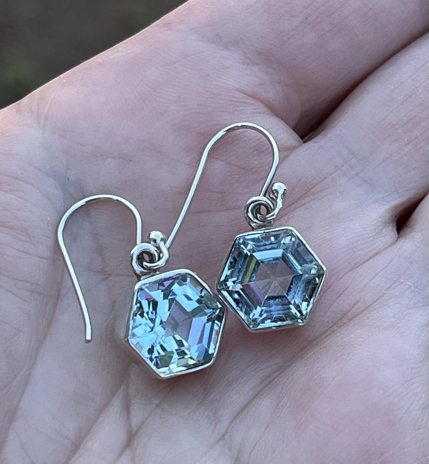 Sterling Silver Hexagonal Blue Topaz Earrings - image 8