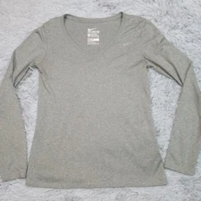 Nike Shirt Womens S Gray Dri Fit Tee Swoosh Athletic Cut Active Wear Running