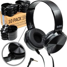 Bulk Classroom Headphones 10 Pack - On-Ear Premium Student Bulk Headphones