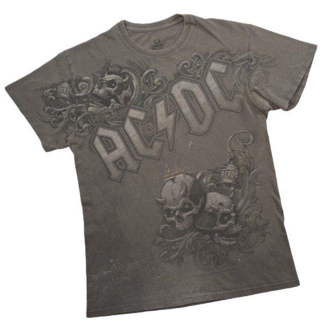 Vintage AC/DC Classic Rock Band Tour Tee Shirt Grey Faded Stained Small