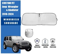 Custom Fit 2018-2024 Jeep Wrangler JL/JLU &Gladiator Windshield Sun Shade Cover