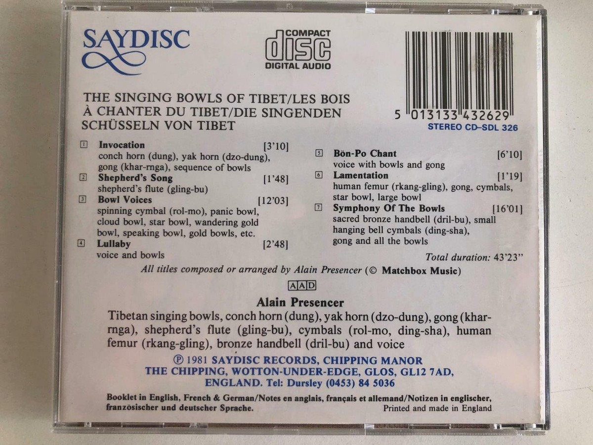 Alain Presencer ‎– The Singing Bowls Of Tibet CD - Saydisc ‎– CD