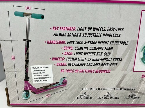 Madd Gear Rize 100 Light Up Folding Scooter Pink Teal Brand New Ages 3 and Up - Picture 3 of 5