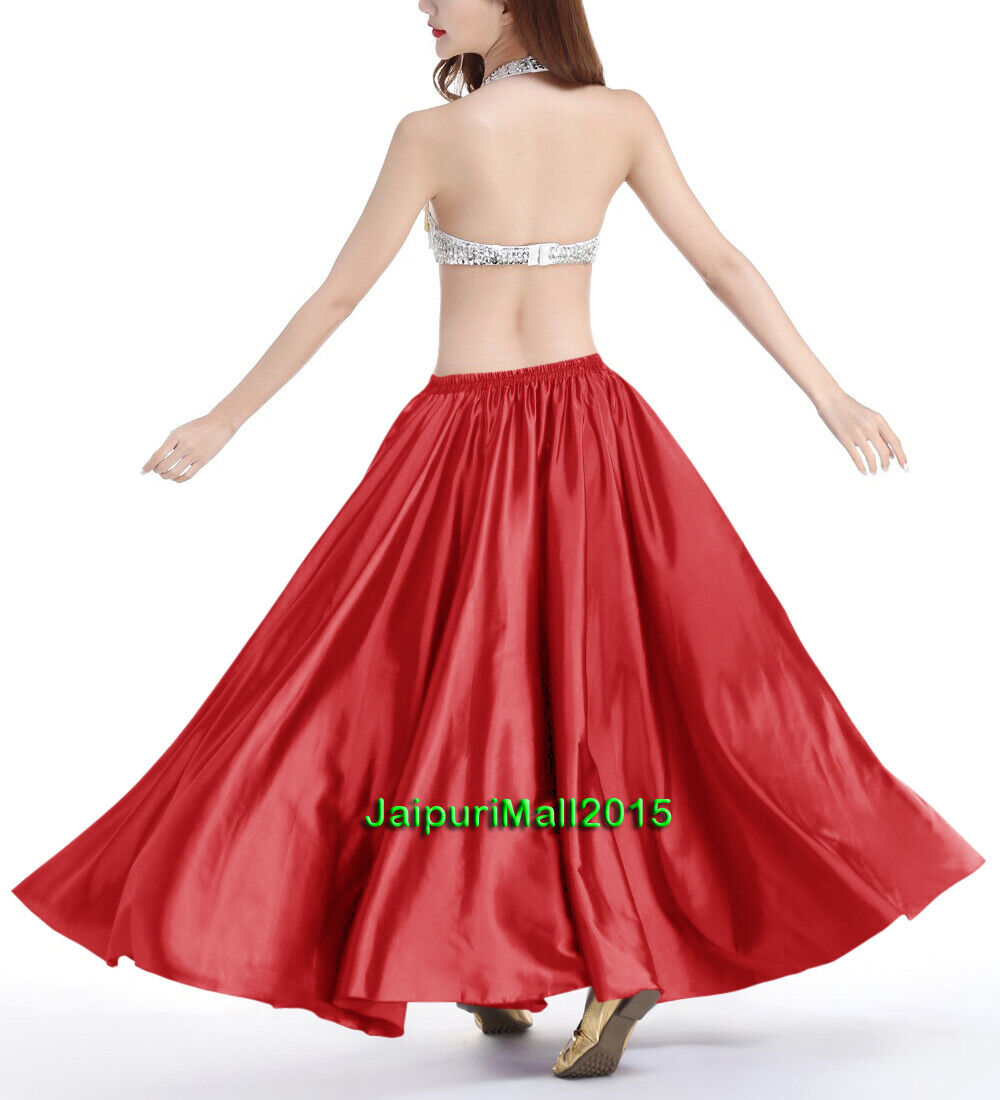 Falda Satinada Roja 360 Círculo Completo Largo Columpio Danza del Vientre Tribal Flamenco Falda