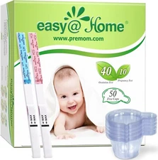 Easy@Home 40 Ovulation & 10 Pregnancy Test Strips + 50 Urine Cups Combo Kit