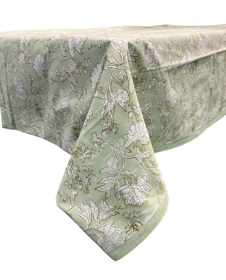 Indian Hand Block Print Tablecloth Kitchen Linen 100%Cotton Floral 150*220 cm - Image 2 of 4