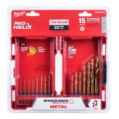 Milwaukee 48-89-4630 15 Piece Titanium Shockwave Drill Bit Kit
