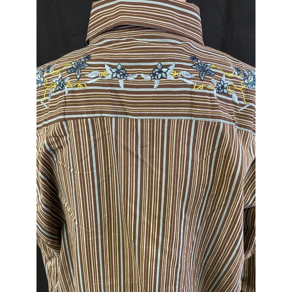 Coastal Men's Floral/Striped Brown Button up/long Sleeve Shirt Size XL SKU 4085 - Image 4 of 4
