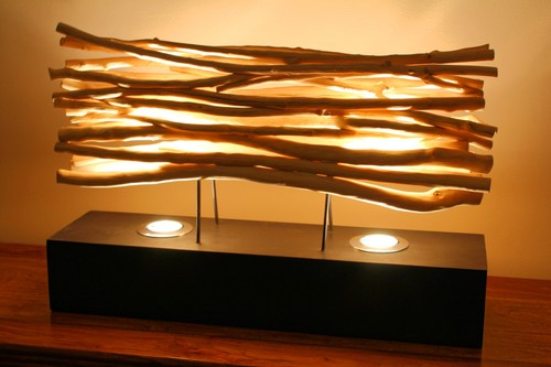 Treibholz Lampe 60cm LED Stehlampe Stehleuchte Holz Leuchte Tischlampe Landhaus - Picture 2 of 5