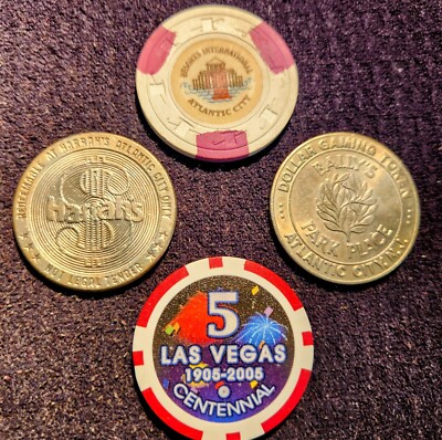 Gambling Tokens Vtg Casino Chips Harrah's Bally's Resorts NJ & Vegas 4 Assorted