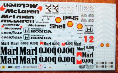 DECAL: 1/20 Tabu 20131 McLaren MP4/7 FULL SHEET