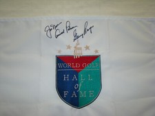 Arnold Palmer Jack Nicklaus Gary Player Signed HOF Flag JSA #Y03394 Big 3