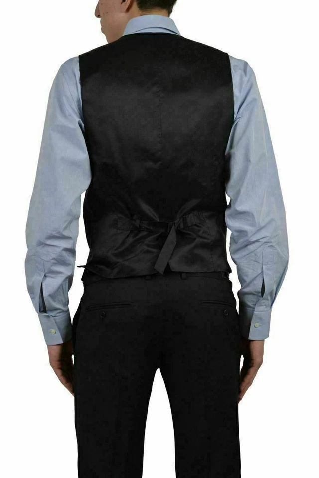 Colete masculino Dolce & Gabbana preto 100% lã listrado com botões EUA 38 IT 48 - Imagem 2 de 3