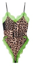 NWT H&M Studio Collection Animal Leopard-print Satin Lace-trimmed Bodysuit Large