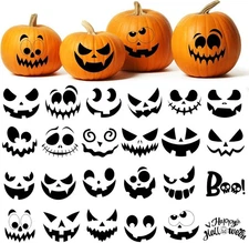 DERAYEE 24PCS Pumpkin Decorating Stickers Craft Kits, Fun Face Black 
