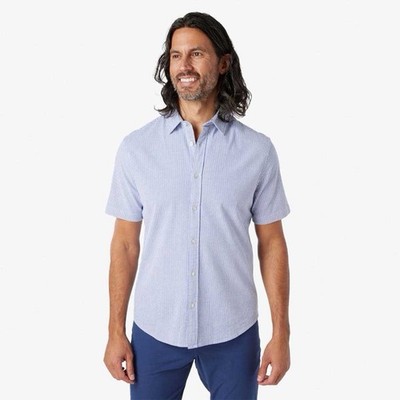 NWT Fair Harbor Seersucker Light Blue Shirt Mens Short Sleeve Button Down Small