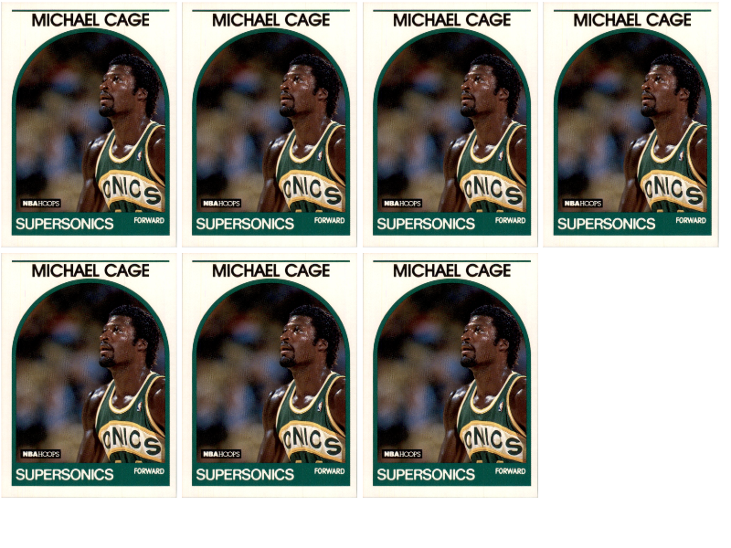 (7) 1989 Hoops #245 Michael Cage Seattle SuperSonics Card Lot