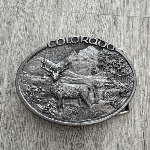 Vintage Ultra Ent Inc Belt Buckle Mens Silver Colorado Elk 1983 Western Pewter