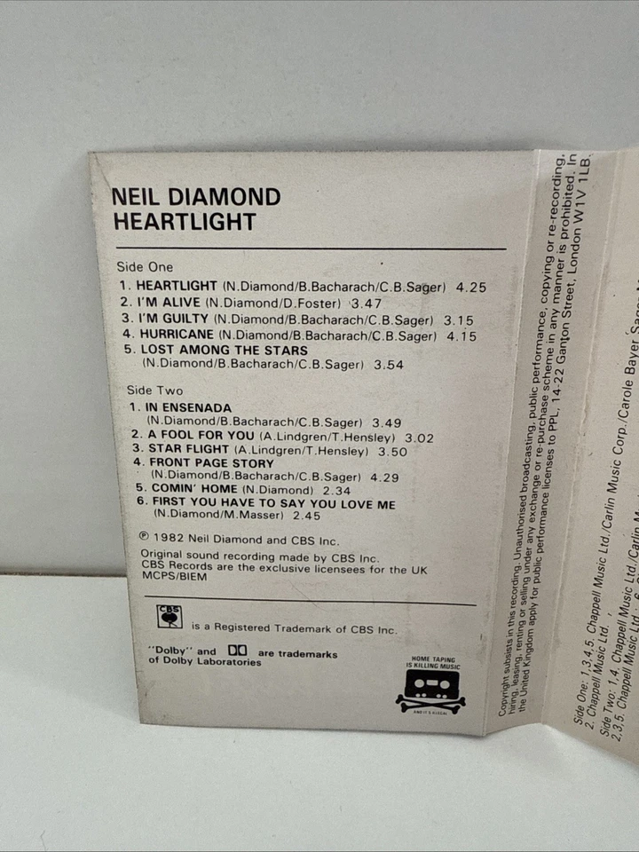 Neil Diamond Heartlight Cassette Tape Album 1982 CBS Records - Image 2 of 4