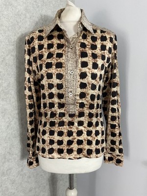 Clements Ribeiro 100% Seide Bluse UK 10 Vintage Abstrakt Print Designer Hemd