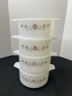 Vintage Pyr-o-rey Dynaware White Milk Glass Casserole Dish Daisy 4.5” Set of 4