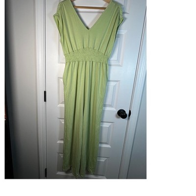 Zaful Sage Green V-Neck Smocked Waist Wide Leg Jumpsuit Womens Size Medium NWT