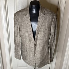 NWOT Joseph Abboud Men’s Brown Windowpane 100% Linen 2 Button Blazer 46R
