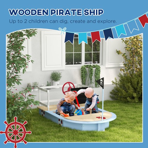 Wooden Sandbox with Pirate Ship Design for 3-7 Years, Blue - Afbeelding 5 van 11