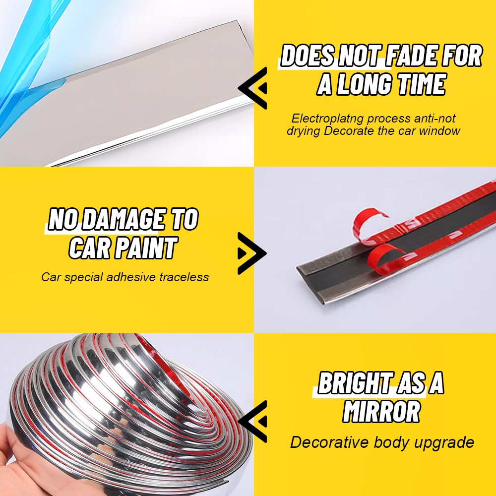 1CM Chrome Molding Trim Strip PVC Car Styling Decoration Tape Adhesive US SOCK K