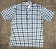 Collars & Co Polo Shirt Mens XL Blue Gingham Classic Fit Stretch Dress Collar