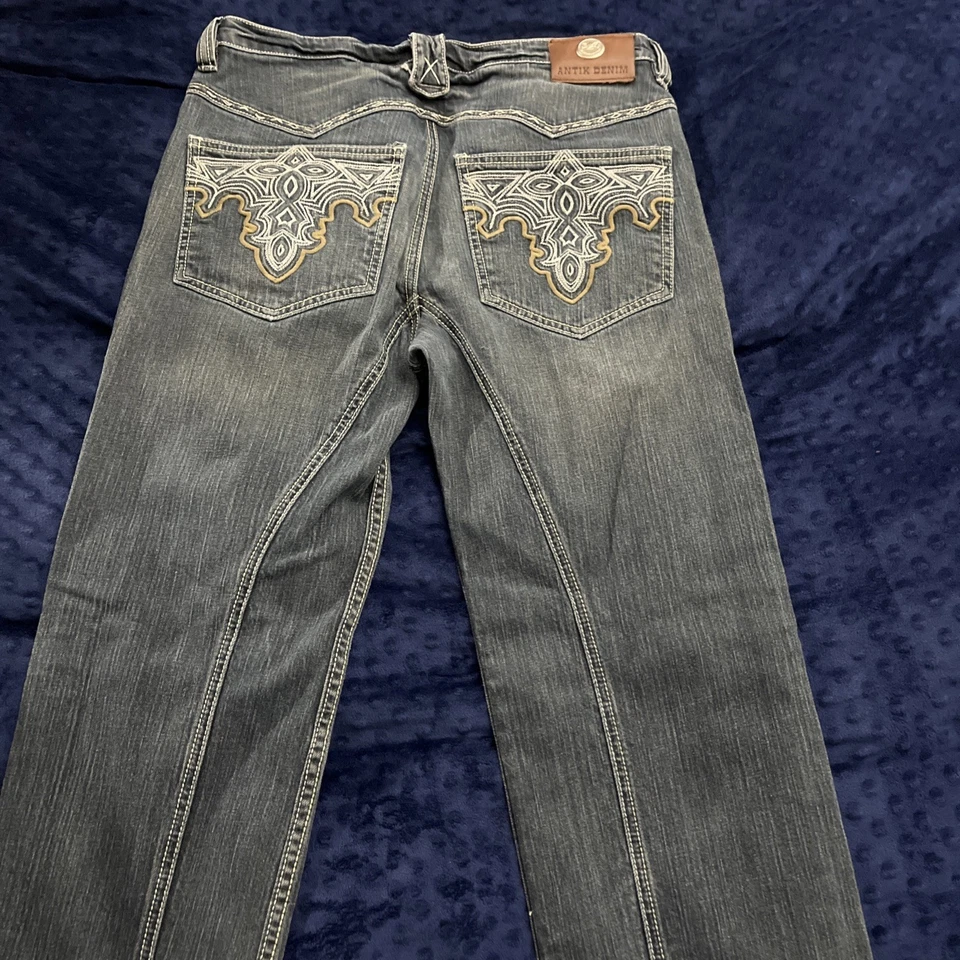 Jeans Antik Denim Bordados Pierna Ancha Corte Bota Para Hombre Talla 33 x 30 Foto 3 de 4