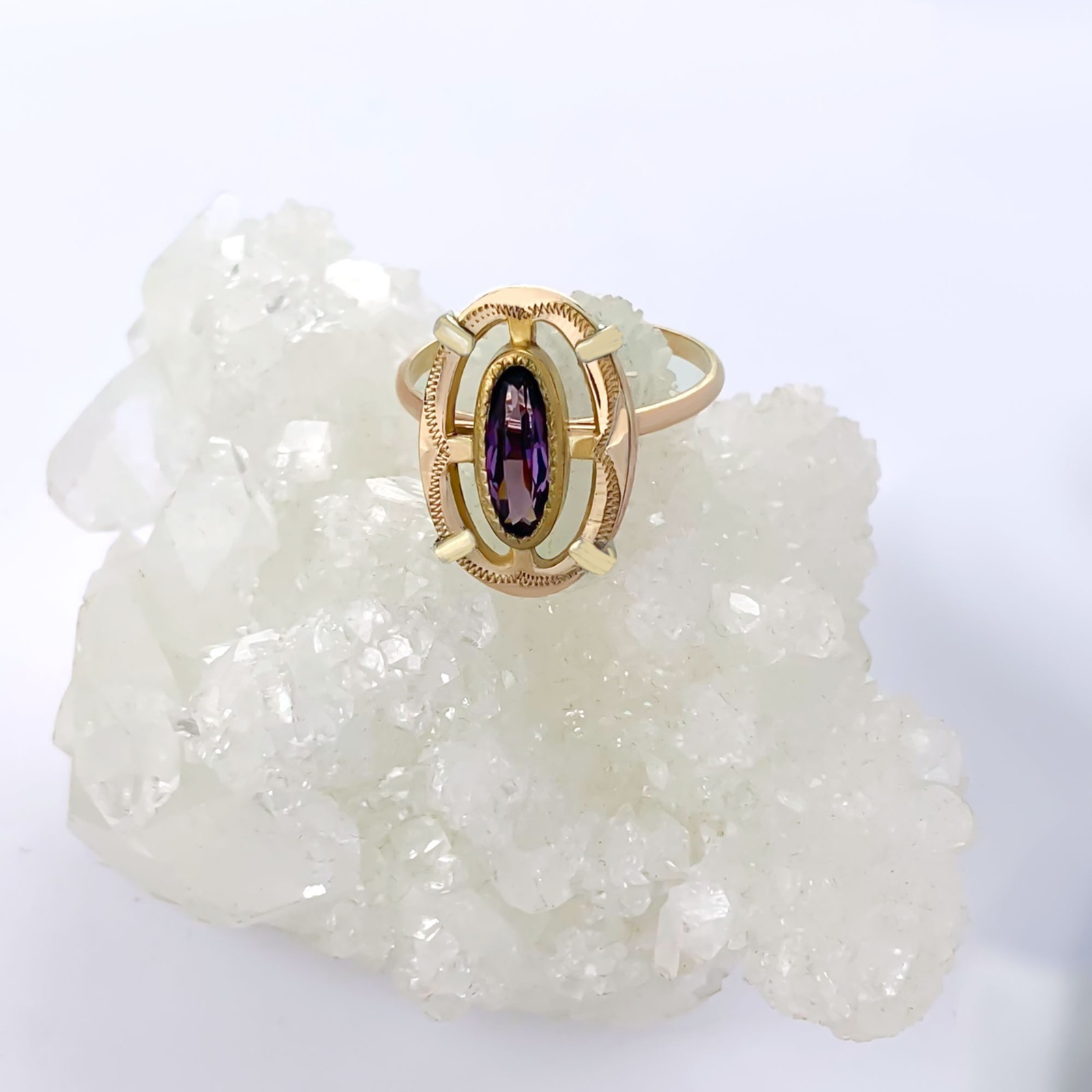 Antique Purple Paste Conversion Ring, Gold Filled… - image 2