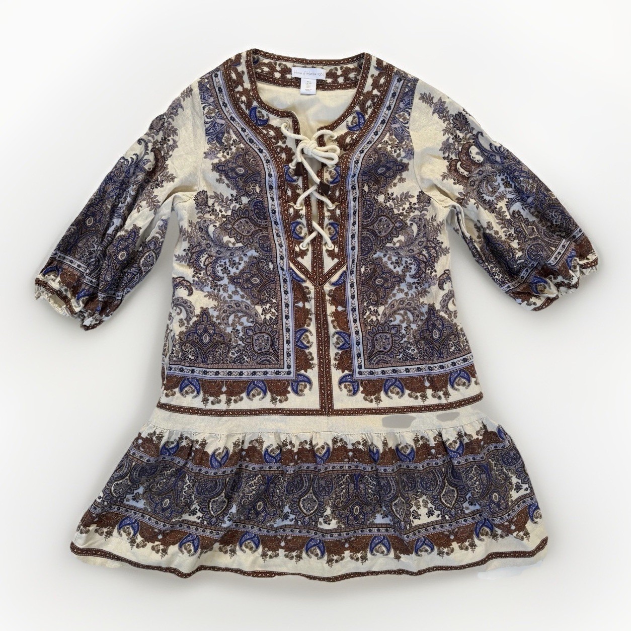 Mini Vestido House of Harlow 1960 Mezcla de Lino Con Cordones Bohemio Cachemira Manga Abullonada
