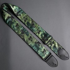 Guitar Strap Green Fabric Leather Buckle Universal Adjustable W1.97in L57.1in