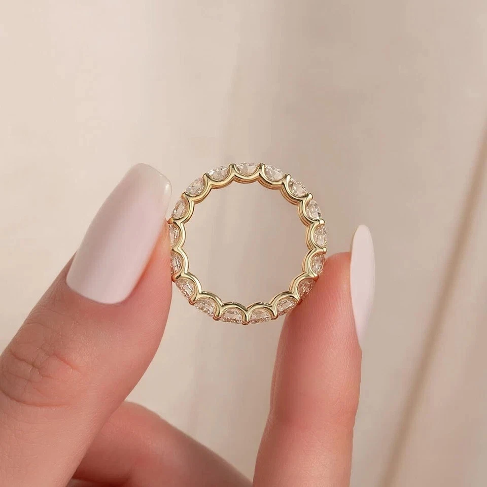 4Ct Round Cut Natural Diamond Eternity Wedding Band 18K Yellow Gold Size 7 8 - Image 4 of 4