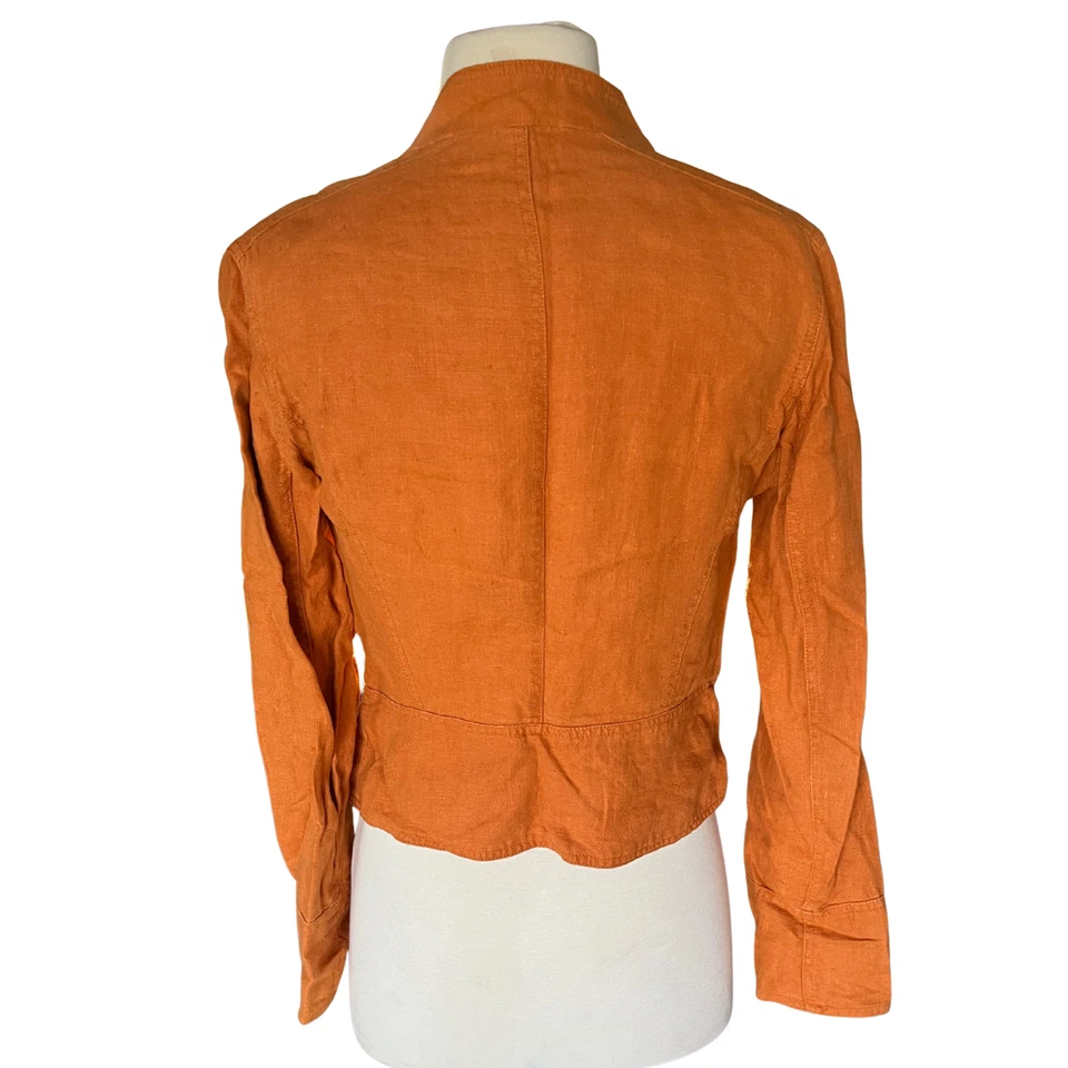 RARO Vintage Y2K, 100% Linho Zara Jaqueta Militar da Espanha; Laranja Ferrugem Tamanho M - Imagem 3 de 4